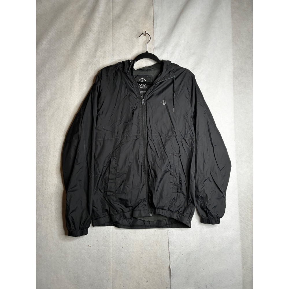 Volcom Ermont Windbreaker Jacket Mens Medium Black Water Resistant Hooded‎ Zip